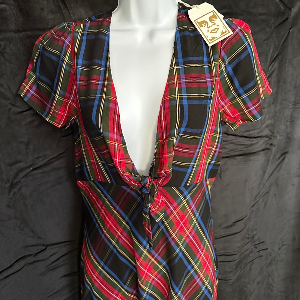 NWT Obey, world wide, tartan plaid midi dress, size XS - Picture 2 of 9
